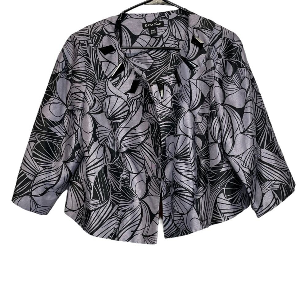 Dana Kay Purple & Black Floral Half Sleeve Cropped Blazer Jacket‎ Size 14W